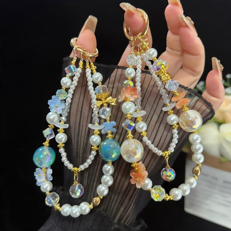Gold Foil Bead Floral Pearl Double-layer Crystal Chain, Blue, Purple, Orange