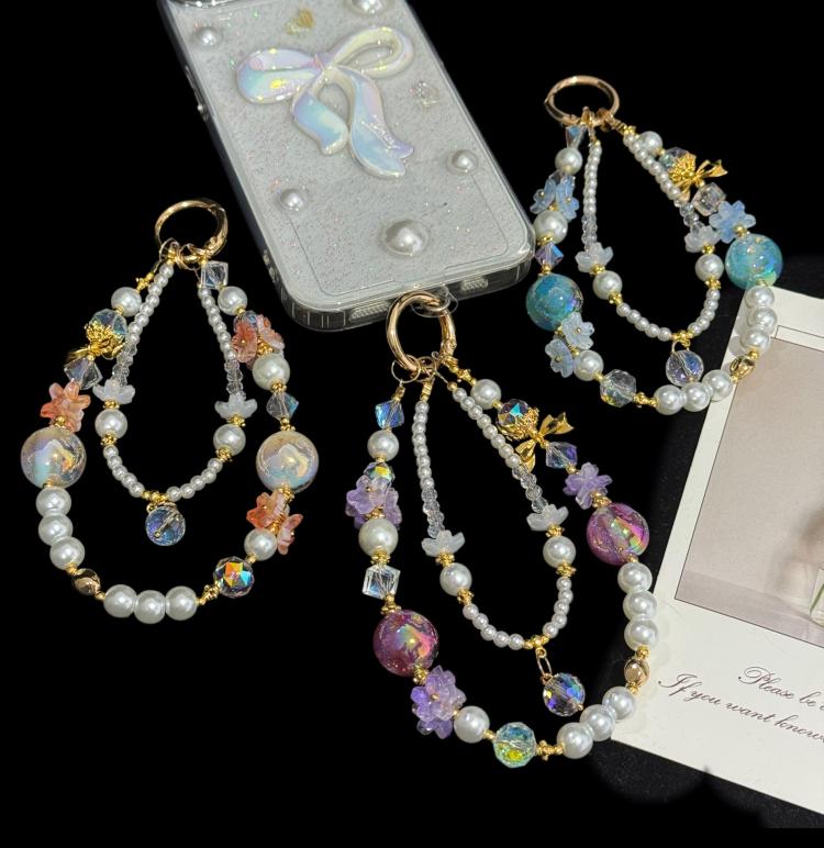 Gold Foil Bead Floral Pearl Double-layer Crystal Chain, Blue, Purple, Orange