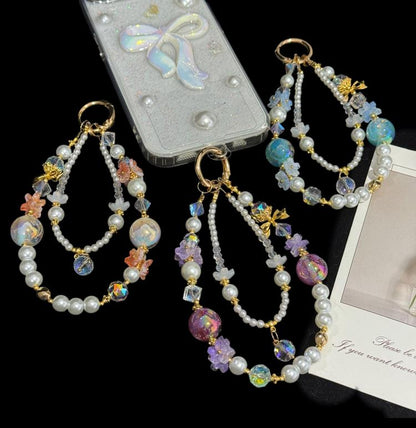 Gold Foil Bead Floral Pearl Double-layer Crystal Chain, Blue, Purple, Orange