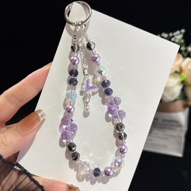 Dancing Butterfly Iridescent Crystal Phone Charm, Purple, Pink, Blue