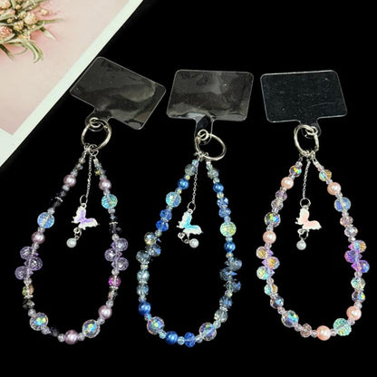 Dancing Butterfly Iridescent Crystal Phone Charm, Purple, Pink, Blue