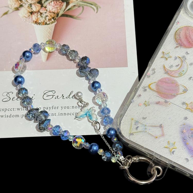 Dancing Butterfly Iridescent Crystal Phone Charm, Purple, Pink, Blue
