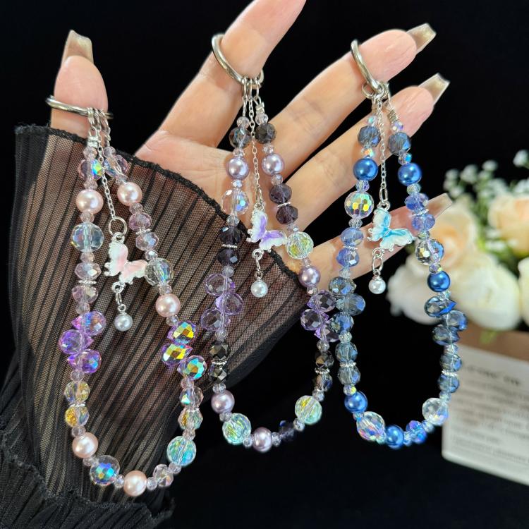 Dancing Butterfly Iridescent Crystal Phone Charm, Purple, Pink, Blue