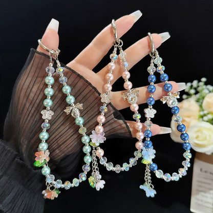 Butterfly Bead Floral Charm Pearl & Crystal Chain, Blue, Green, Pink