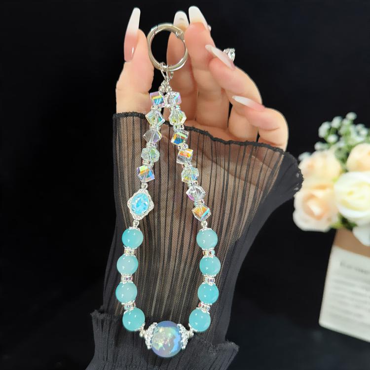 Pink Cyan Iridescent Bead Shining Crystal Chain, Blue, Pink