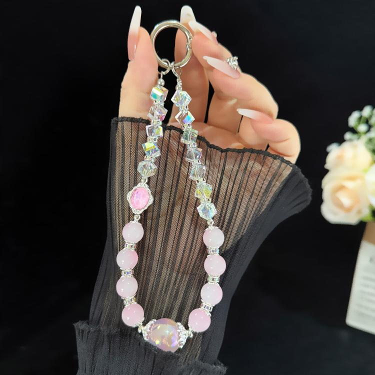 Pink Cyan Iridescent Bead Shining Crystal Chain, Blue, Pink