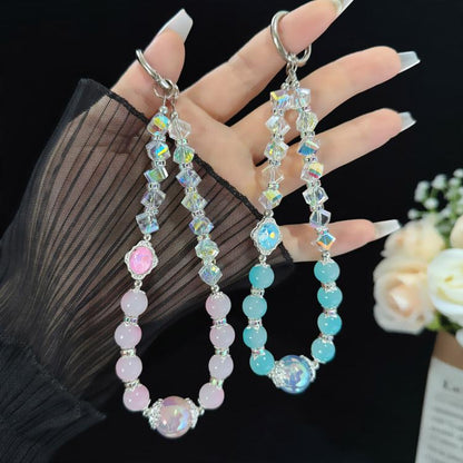 Pink Cyan Iridescent Bead Shining Crystal Chain, Blue, Pink