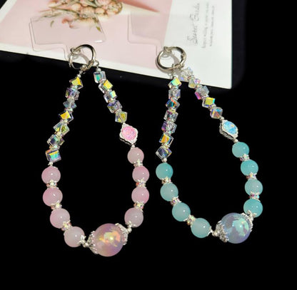 Pink Cyan Iridescent Bead Shining Crystal Chain, Blue, Pink