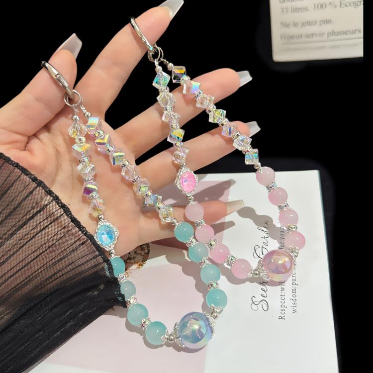 Pink Cyan Iridescent Bead Shining Crystal Chain, Blue, Pink