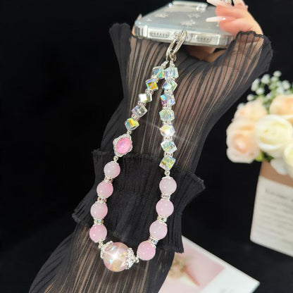 Pink Cyan Iridescent Bead Shining Crystal Chain, Blue, Pink