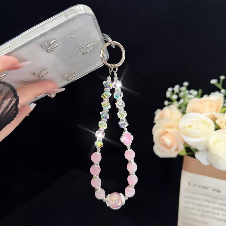 Pink Cyan Iridescent Bead Shining Crystal Chain, Blue, Pink