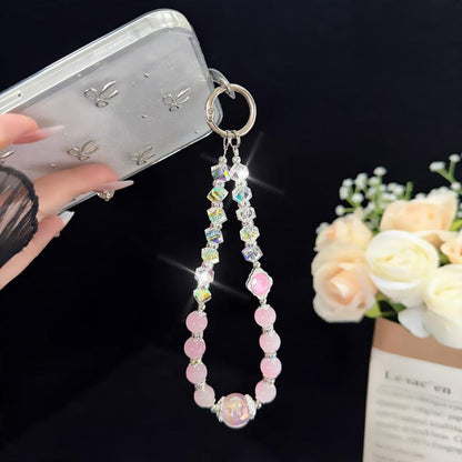 Pink Cyan Iridescent Bead Shining Crystal Chain, Blue, Pink