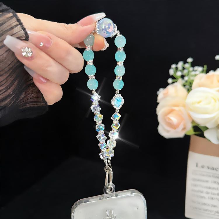 Pink Cyan Iridescent Bead Shining Crystal Chain, Blue, Pink