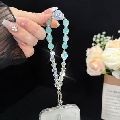 Pink Cyan Iridescent Bead Shining Crystal Chain, Blue, Pink