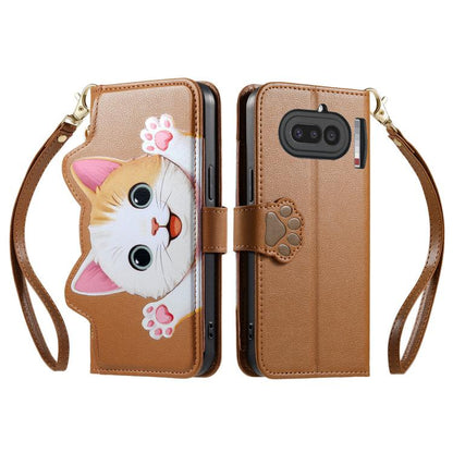 Cat-shaped Zipper Wallet Vegan Leather Phone Case with Strap, For Nothing Phone 4a