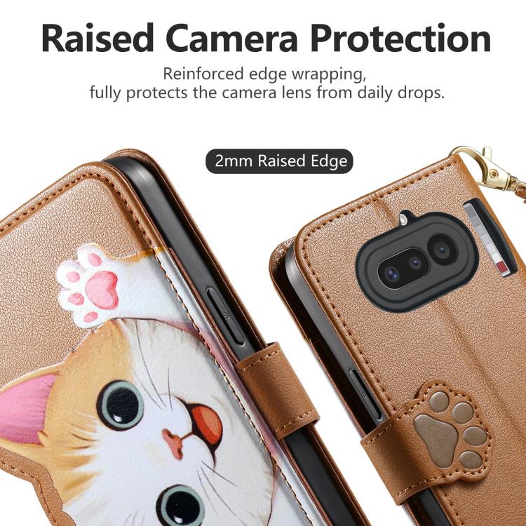Cat-shaped Zipper Wallet Vegan Leather Phone Case with Strap, For Nothing Phone 4a