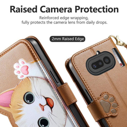 Cat-shaped Zipper Wallet Vegan Leather Phone Case with Strap, For Nothing Phone 4a