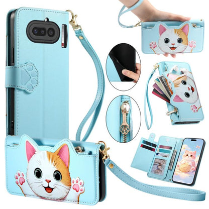Cat-shaped Zipper Wallet Vegan Leather Phone Case with Strap, For Nothing Phone 4a