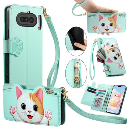 Cat-shaped Zipper Wallet Vegan Leather Phone Case with Strap, For Nothing Phone 4a
