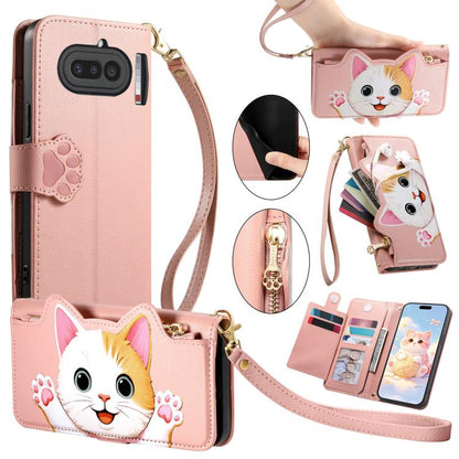 Cat-shaped Zipper Wallet Vegan Leather Phone Case with Strap, For Nothing Phone 4a