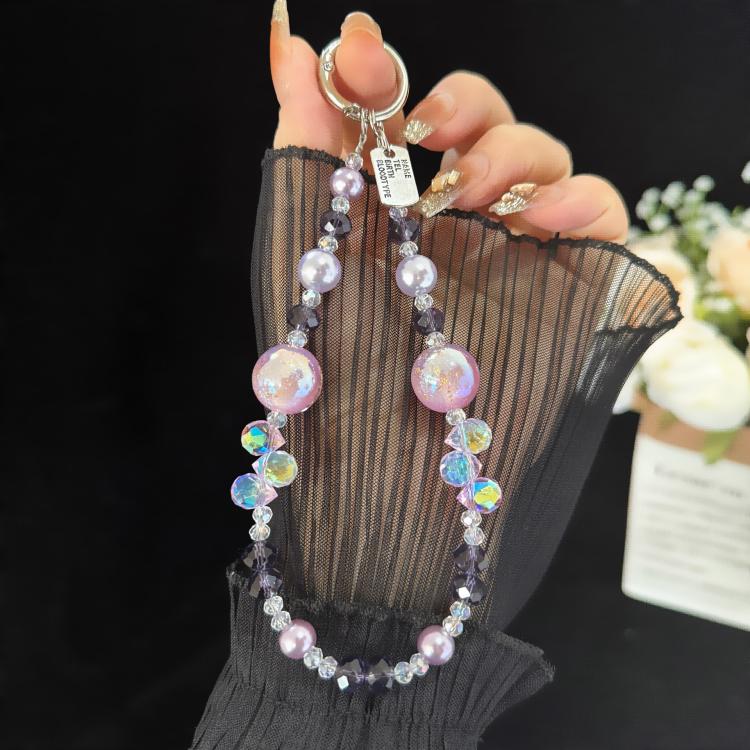 Alloy Tag Gold Foil Bead Crystal Chain, Blue, Purple, Yellow