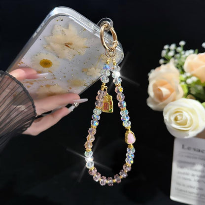 Gourd Crystal Fortune Phone Charm, Green, Pink, White