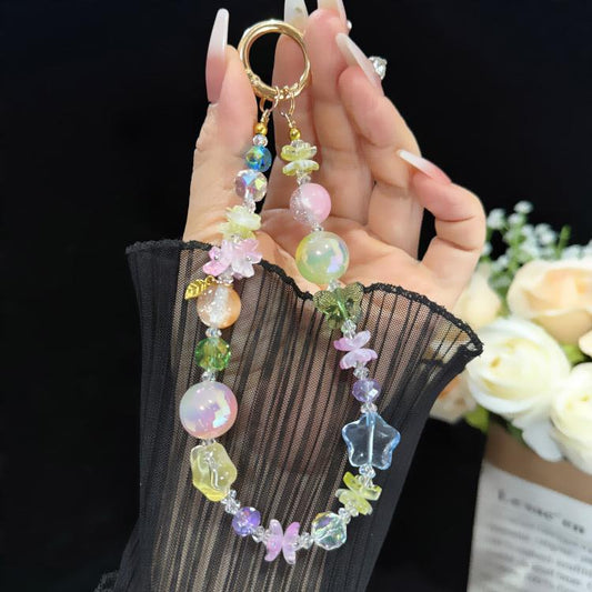 Floral Iridescent Crystal Chain, Pink, Blue