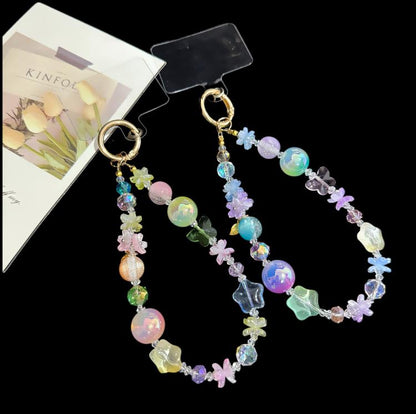 Floral Iridescent Crystal Chain, Pink, Blue