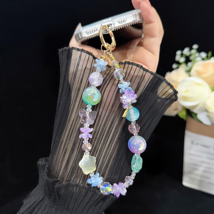 Floral Iridescent Crystal Chain, Pink, Blue