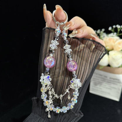 Floral Iridescent Bead Tassel Crystal Chain, Purple, White, Blue