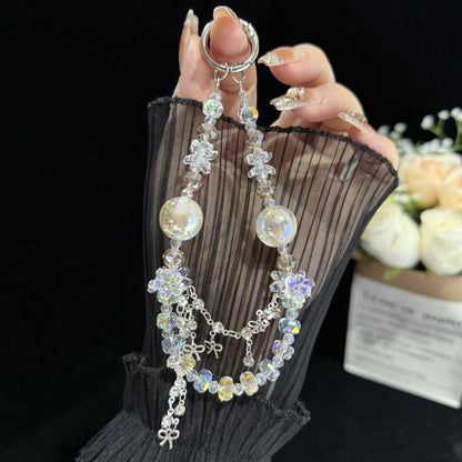 Floral Iridescent Bead Tassel Crystal Chain, Purple, White, Blue
