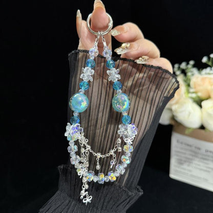 Floral Iridescent Bead Tassel Crystal Chain, Purple, White, Blue