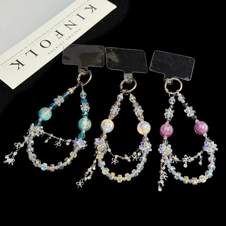 Floral Iridescent Bead Tassel Crystal Chain, Purple, White, Blue