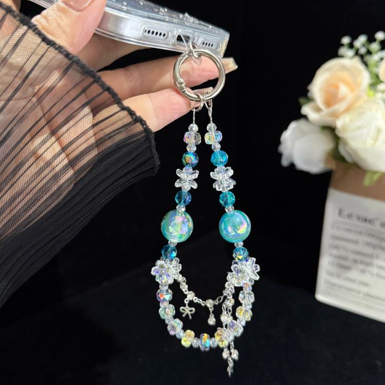 Floral Iridescent Bead Tassel Crystal Chain, Purple, White, Blue