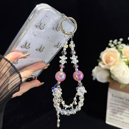 Floral Iridescent Bead Tassel Crystal Chain, Purple, White, Blue