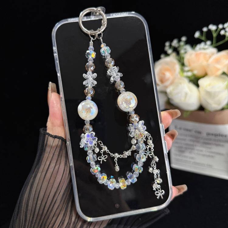 Floral Iridescent Bead Tassel Crystal Chain, Purple, White, Blue