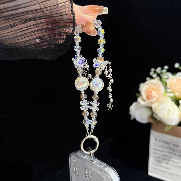 Floral Iridescent Bead Tassel Crystal Chain, Purple, White, Blue
