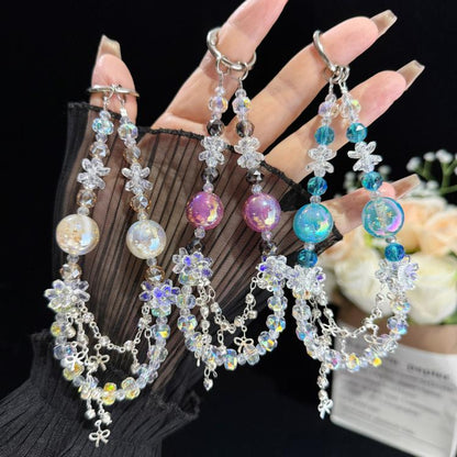 Floral Iridescent Bead Tassel Crystal Chain, Purple, White, Blue