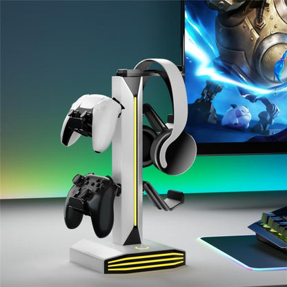 8006 USB Charging Ports 360 Degree Rotatable RGB Gaming Controller Holder Headphone Stand