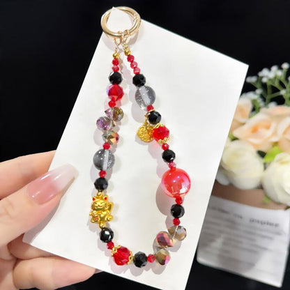 Lucky Maneki-neko Iridescent Crystal Chain, Purple, White