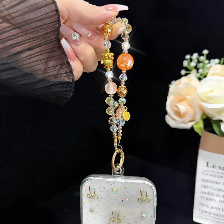 Lucky Maneki-neko Iridescent Crystal Chain, Purple, White