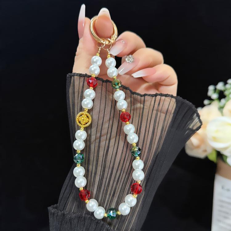 Golden Fortune Emerald Beaded Crystal Chain, White, Black