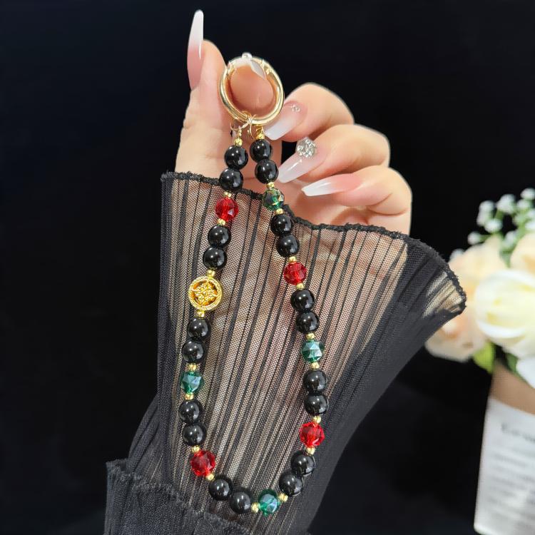 Golden Fortune Emerald Beaded Crystal Chain, White, Black