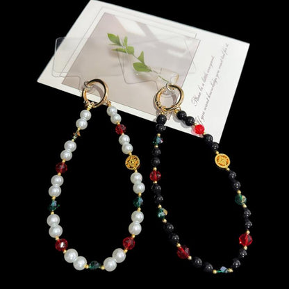 Golden Fortune Emerald Beaded Crystal Chain, White, Black