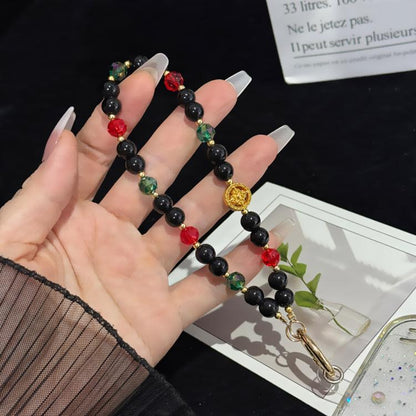 Golden Fortune Emerald Beaded Crystal Chain, White, Black