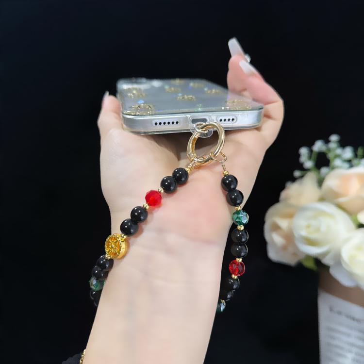 Golden Fortune Emerald Beaded Crystal Chain, White, Black