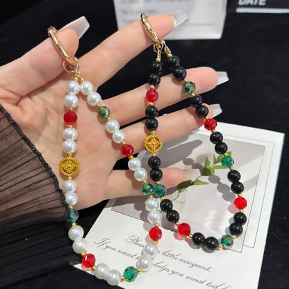 Golden Fortune Emerald Beaded Crystal Chain, White, Black