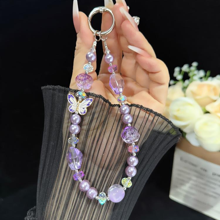 Blue & Purple Butterfly Crystal Bead Phone Charm, Purple, Blue