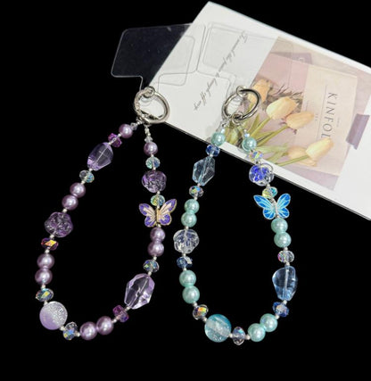 Blue & Purple Butterfly Crystal Bead Phone Charm, Purple, Blue