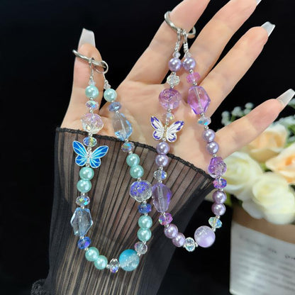 Blue & Purple Butterfly Crystal Bead Phone Charm, Purple, Blue